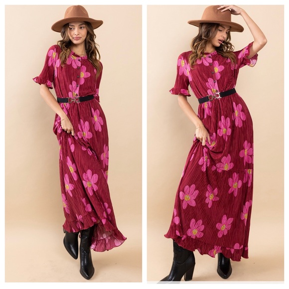 17 Beautiful Floral Print Pleated Maxi Dress - Picture 4 of 4